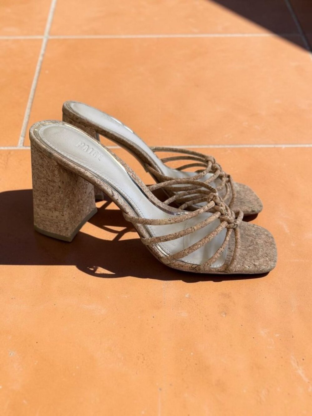 PAIGE Cork Finish Strappy Sandals Heels Size 6.5